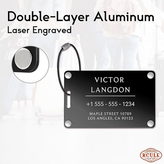 Luggage Tags for Suitcases 4 Pack: Personalized Luggage Tags for Backpacks & Bags Tags with Coustomizable Texts (Black)