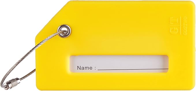 Gostwo 2 Pack Silicone Luggage Tags for Suitcases, 26 Initial Letter Baggage Labels Handbag School Bag Suitcase Instrument Tag with Stainless Steel Loop(Yellow)(Airplane)