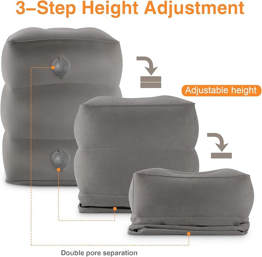 Maliton Inflatable Foot Rest Pillow for Travel,Kids Airplane Bed,Adjustable 3 Layers Height Leg Pillow of Air Travel Essentials,Car, Office, Home - Fast Inflation (Grey)