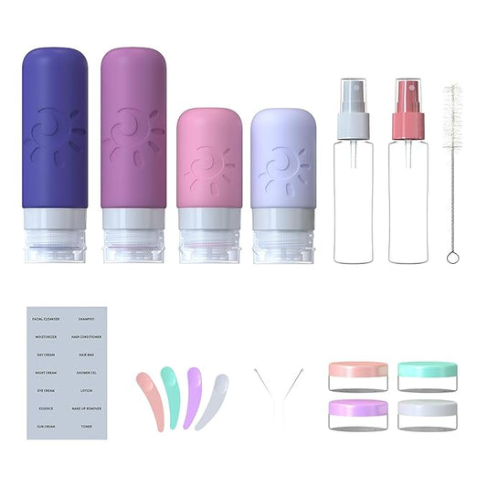 18 Pack travel Bottles for Toiletries, TSA Approved Silicone Travel Containers Leak Proof Refillable Travel Accessories for Shampoo Conditioner Lotion Body Wash(Multicolored I)