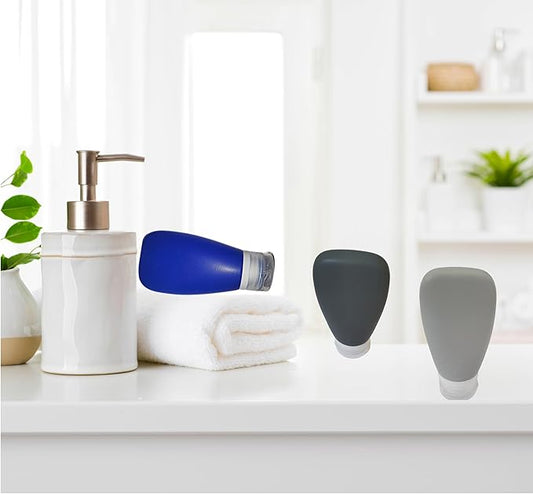 Leak Proof Silicone (Soft) Refillable Bottles 3oz-90 ml Travel Squeeze Bottles for Toiletries, TSA Size Containers for Lotions, Shampoos, Soaps, Sanitizer (3-Pack) Men or Women