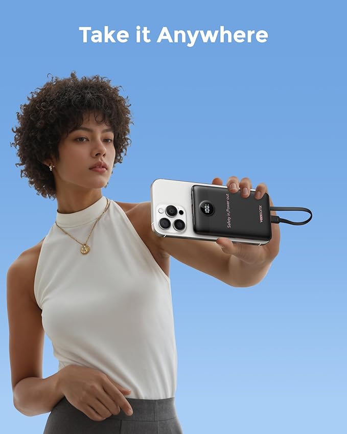 VEEKTOMX Portable Charger,10000mAh Power Bank with Built-in Cable and 22.5W Fast Charging,Travel Camping Essential,for iPhone 17/16/15/14,Samsung 25/24,and More