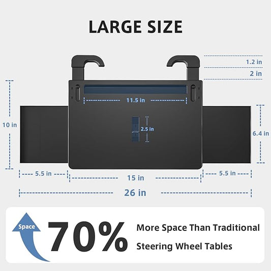 Steering Wheel Tray, Car Food Tray, Car Desk for Laptop, Multipurpose Car Table for Eating & Work, Adjustable Car Tray with Drawer and Anti-Slip Protective Adhesive