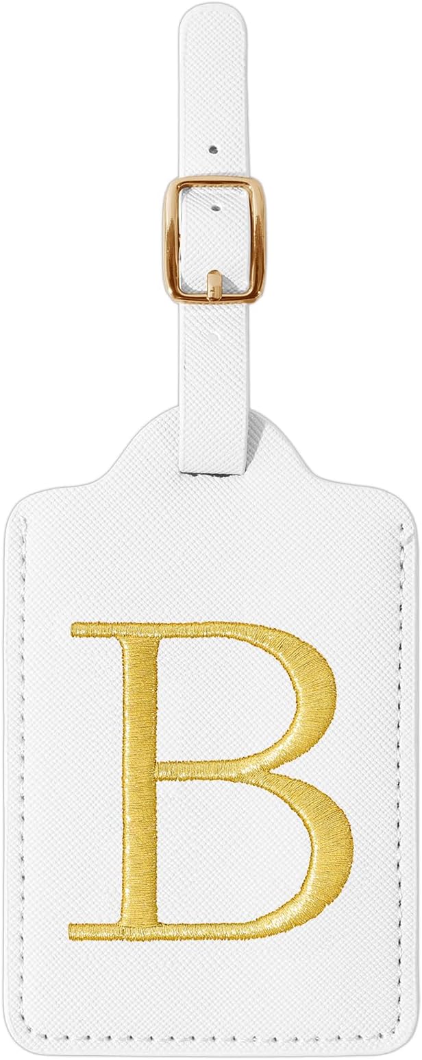 Personalized Initial Luggage Tags for Suitcase TSA Approved, White Leather Cute Luggage Tag with Privacy Cover Name Card, Embroidered Custom Luggage Tags Travel Baggage Tags Gifts for Women Kids(B)