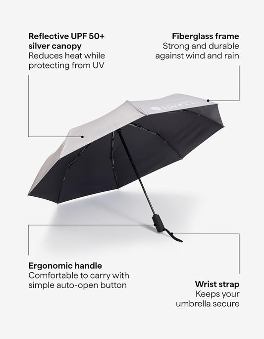 Solbari Compact Sun Protective Umbrella UPF 50+ UV Protection, Ultra-Light & Travel-Friendly, Reflective Sun Protection for Beach, Picnics, & Outdoor Festivals