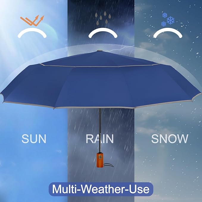 Satol Extra Large Golf Umbrella, 46/54/62 Inch Windproof 10 Ribs Vented Double Canopy Reflective Strips Automatic Open/Close Waterproof UV Protection Portable Compact Umbrella for Outdoor & Travel