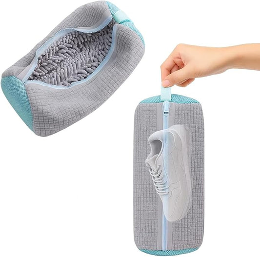 shoe washing machine bag & Drying Set – 2 Reinforced Wash Bags + 2 Dry Hooks + 2 Shoe Shapers for Sneakers & Sports Shoes | Washer & Dryer Safe (6PCS, Gray Bags)