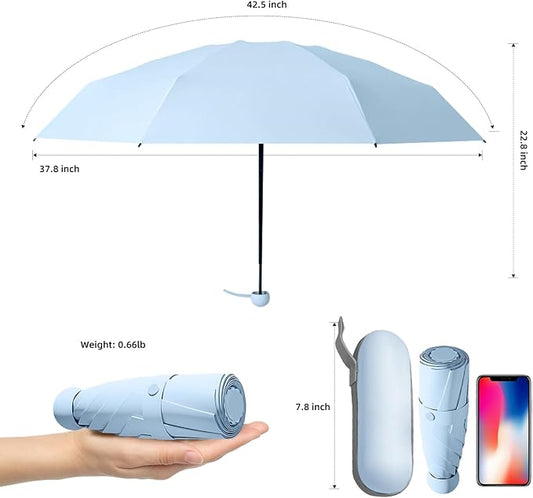 Travel Mini Compact Folding Umbrella with Case - UV Sun & Rain Protection, Lightweight Portable Pocket Umbrella for Women Men Kids, Fits Purse Backpack