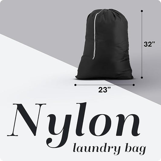 Nylon XL Laundry Bag - Locking Drawstring Closure, Machine Washable, These Large Bags Will Fit a Laundry Basket and Strong Enough to Carry up to Two Loads of Clothes (Black | 22" x 32")