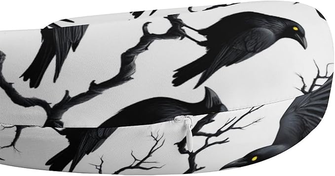 Kids Washable U-Shaped Travel Pillow Neck Support, Black Crow Raven Bird On Tree Branch Camo U-Shape, Airplane Car Nap Chin Cushion