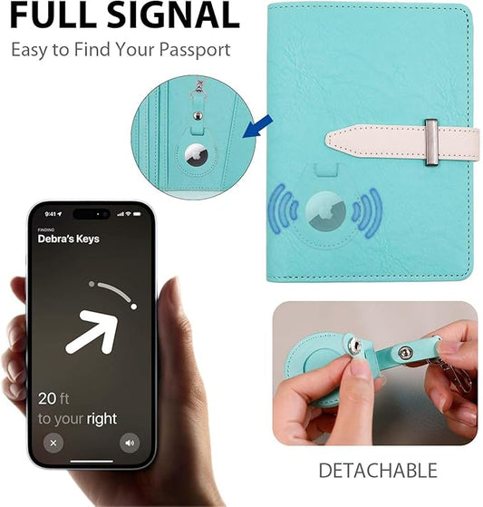 Deziliao Passport Wallets, Mulit-Purpose RFID Blocking Passport Holder AirTag Wallet, Travel Wallet(Blue-White)