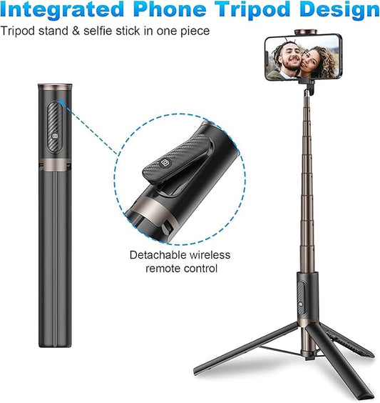TONEOF Travel Tripod, Cell Phone Selfie Stick, 60 Inch All-in-1 Stand with Integrated Wireless Remote, Lightweight and Portable, Extendable Tripod for iPhone and Android
