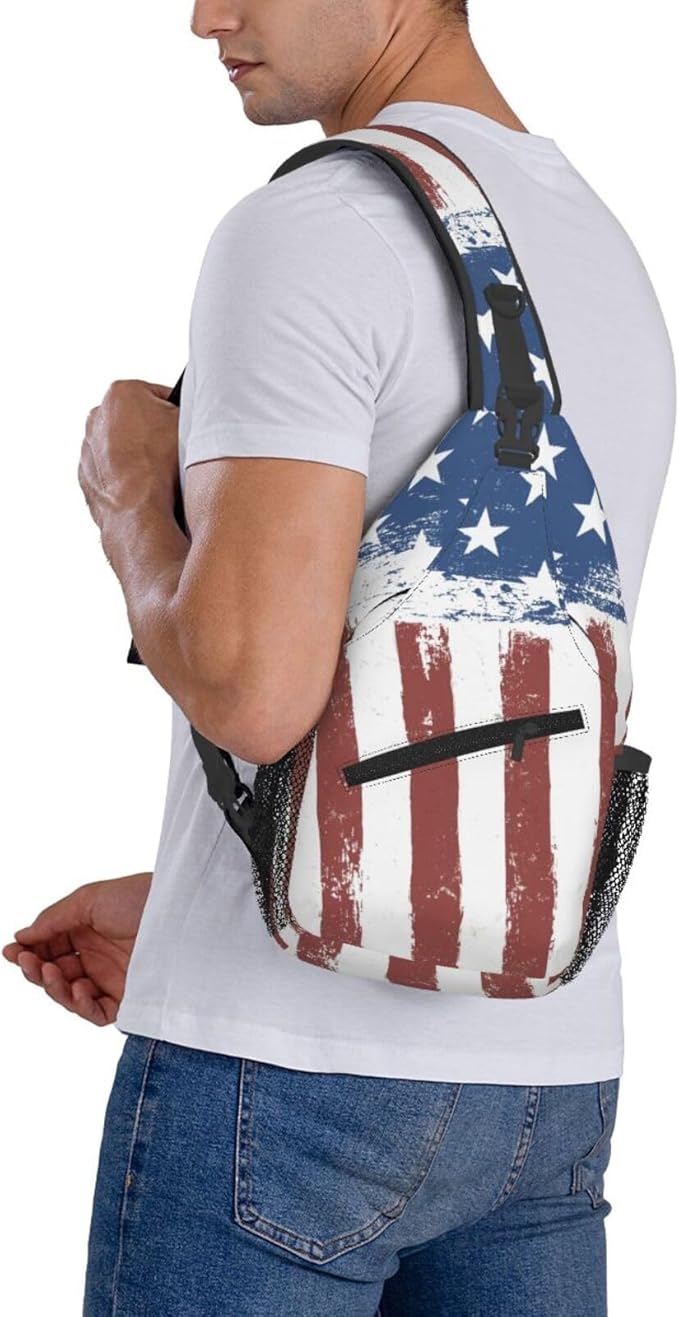 American Flag Sling Bag Multipurpose Crossbody Sling Backpack Travel Cycling Hiking Shoulder Bag For Women Men
