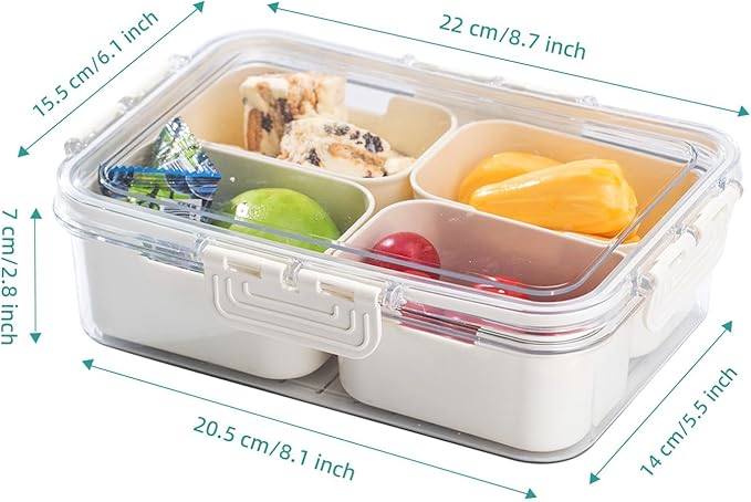 Small Snackle Box Container with Lid, 4 Compartment Snack Box Container, Divided Serving Tray, Snack Organizer for Candy, Fruits, Nuts, Charcuterie, Veggie, Travel & Parties, BPA-Free