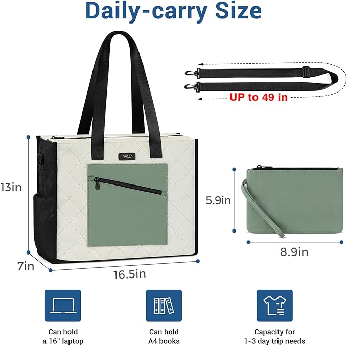 IBFUN Utility Tote Bag with 14/24 Pockets Zip Top Teacher Tote Bag for Teacher/Work Women