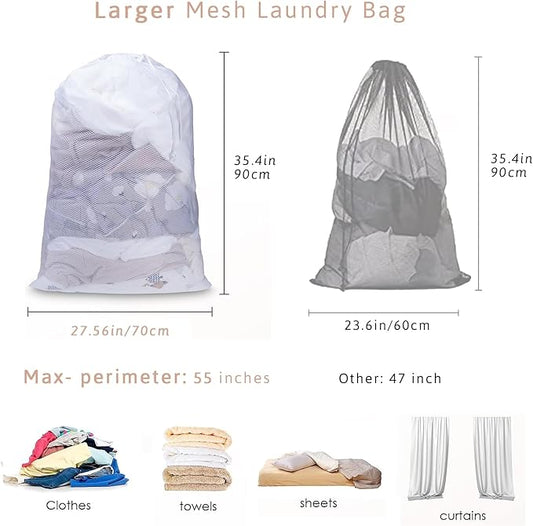 Meowoo Large Mesh Laundry Bag, 27×36inch Heavy Duty Mesh Laundry Bags Drawstring Lockable, Laundry Hamper Liner, Machine Washable, for Travel,Storage, Sports Factories, Dorms, Black 1pcs