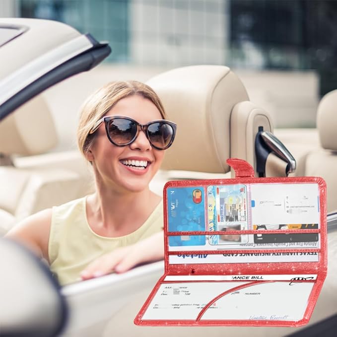 Car Registration and Insurance Card Holder, Document Holder for Cards, Driver Vehicle License Document Glove Box Compartment Organizer, Car Essentials For Women