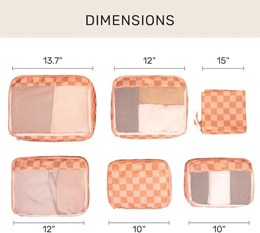 Jadyn Packing Cubes for Travel, 6-Piece Large Packing Cube Organizer Set for Suitcase, Duffel Bag, Luggage, Multiple Sizes Travel Essentials (Terracotta Check)