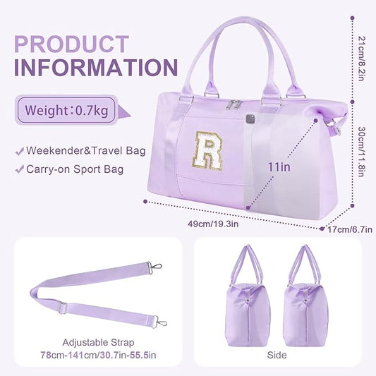 Dance Gym Duffel Bag for Teen Girls, Personalized Initial Travel Weekender Bag,Cute Overnight Carry On Duffle for Women,Sports Travel Cheer Bag,Monogram Christmas Gifts for Tween Preppy(purple-R)