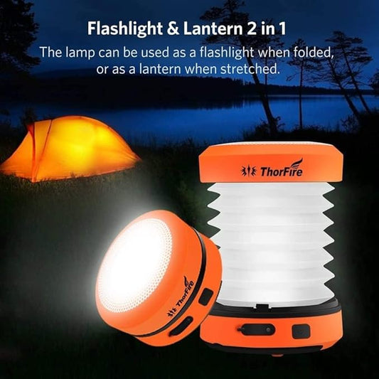 THORFIRE Collapsible LED Camping Lantern Rechargeable, Portable Hand Crank Lantern Flashlight with 4 Light Modes for Power Outage, Hiking, Emergency, Fishing (2 Pack)