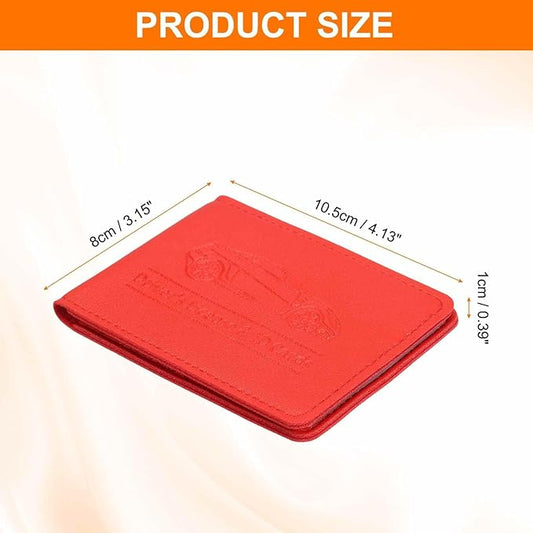 HARFINGTON Car Registration and Insurance Holder PU Leather Vehicle Glove Box Organizer Storage Accessories Car ID Holder with 2 Pockets for License ID Card Bank Card Documents, Red