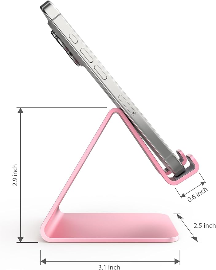 TOPGO 2 Pack Cell Phone Stand, Cradle, Aluminum Desktop Cellphone Stand with Cable Collective for Office Desk, Bedside Table Compatible with iPhone 17 16 15 14 13 12 Pro Max - Black & Pink