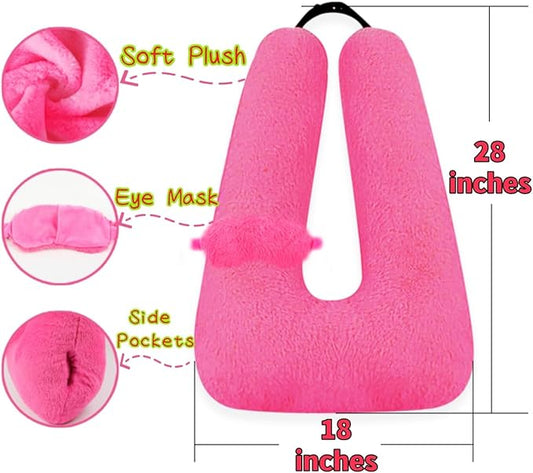 Sexysamba Travel Pillow with Sleep Mask Set Car Pillow Kids Travel Pillow for Sleeping U Shaped Car Seat Pillow Head Neck Body Support for Kids and Adults Road Trip Accessories,Rose Red