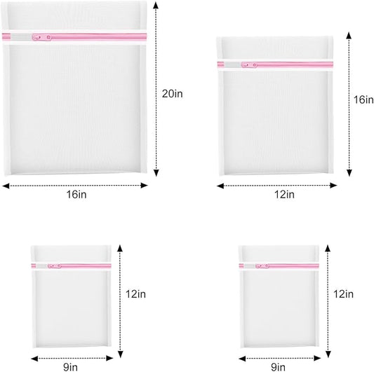 4Pcs Mesh Laundry Bags, Lingerie Bags for Washing Delicates,Mesh Wash Bags for Toy Storage & Cleaning, Travel Storage Organizer Bag, Dorm Room Essentials (1 Large, 1 Medium, 2 Small) (Fine Net)