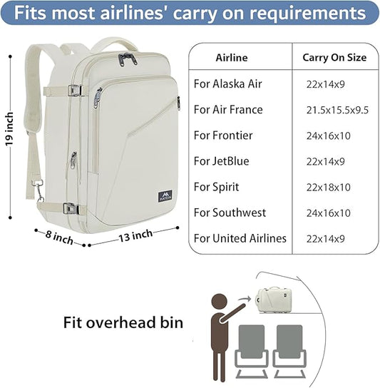 MATEIN Large Travel Backpack Women, Lightweight Carry on Backpack & Hidden Shoulder Straps, Waterproof Anti-Theft Daypack for Flight, Expandable Hiking Weekend Daypack, Travelling Gifts, Beige