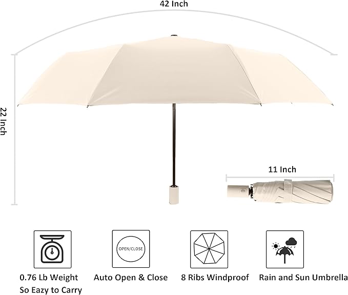 BAODINI Small UV Protection Travel Umbrella Compact for Rain and Sun UPF 50+ Windproof Portable 42 inch Umbrella for Women and Men