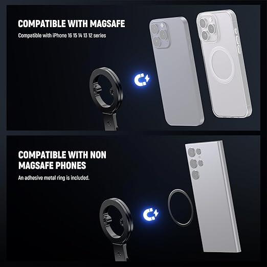 NEEWER Magnetic Phone Tripod Holder Stand, Metal Cell Phone Mount Grip with 1/4" Threads, Cold Shoe & Arca Type, Compatible with MagSafe iPhone Samsung Huawei Android for Video Recording, PA098