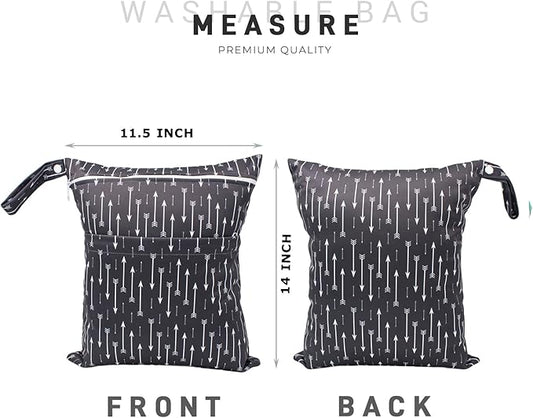 Wet Dry Bag Waterproof Reusable Wet Bag for Swimsuit, Travel, Beach, Pool, Bathing, Diapers, Dirty Yoga Gym Clothes Toiletries Daycare Organizer with Two Zippered Pockets (arrow line)