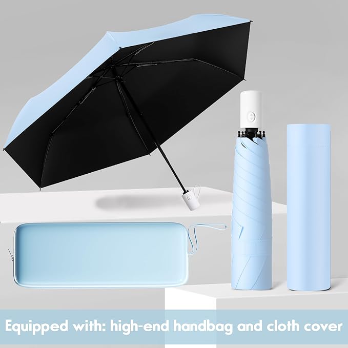 Auto Open Close Umbrella - Ultra Light Compact Travel & Backpack Size for Women and Men, UPF 50+ Eco-Friendly Sun Protection & Windproof Rain Umbrella with UV Defense