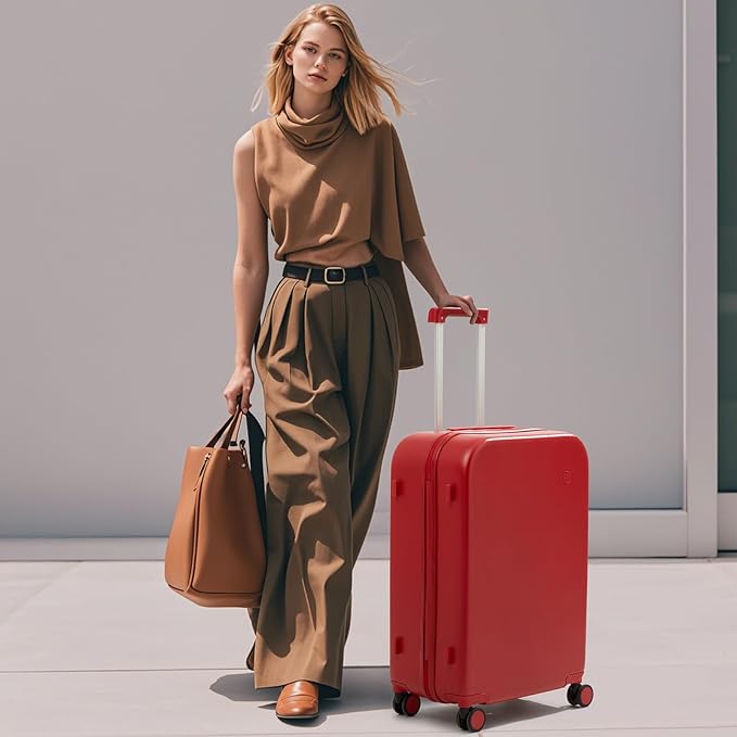 mixi Luggage Suitcase with Spinner Wheels, Hardside Rolling Suitcase PC with Cover & TSA Lock Lightweight Travel Case 24in Checked in, Red
