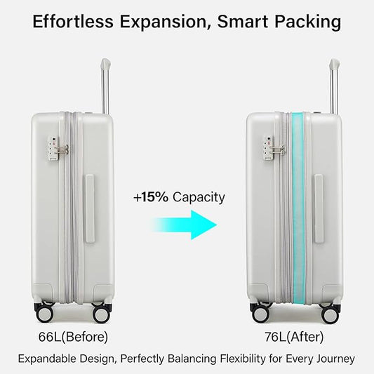 Hanke Expandable 24 Inch Luggage with Spinner Wheels, Hardside Medium Checked luggage, All-PC Hard Shell Suitcase, TSA Lock, Lightweight Checked-Medium (Smoke White, 76L)