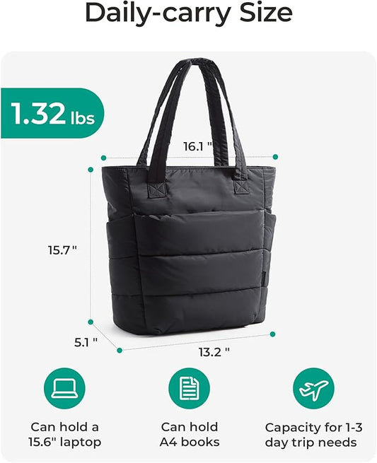 BAGSMART Tote Bag for Women, Lightweight Puffy Tote Bag with Compartments Shoulder Bag Handbag for Travel, Work, Gym