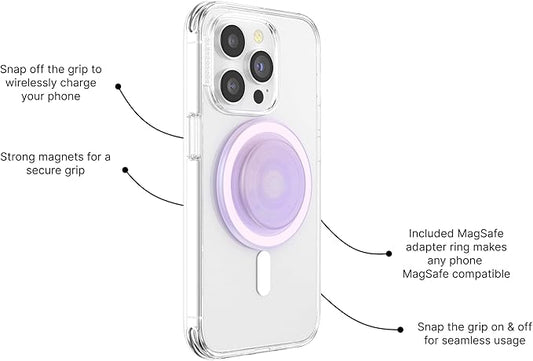 PopSockets Phone Grip for MagSafe with Kickstand, Magnetic Stand, Swappable Top, Secure Hold for iPhone MagSafe Cases, Phone & Tablet Grip - Clear Opalescent