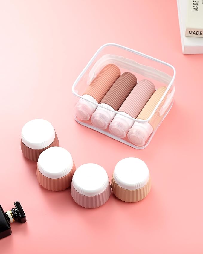 Travel Bottles 8 Pack, TSA Approved 3 oz Toiletries Containers, Leak Proof Silicone Squeezable Essentials Jars with Clear Bag