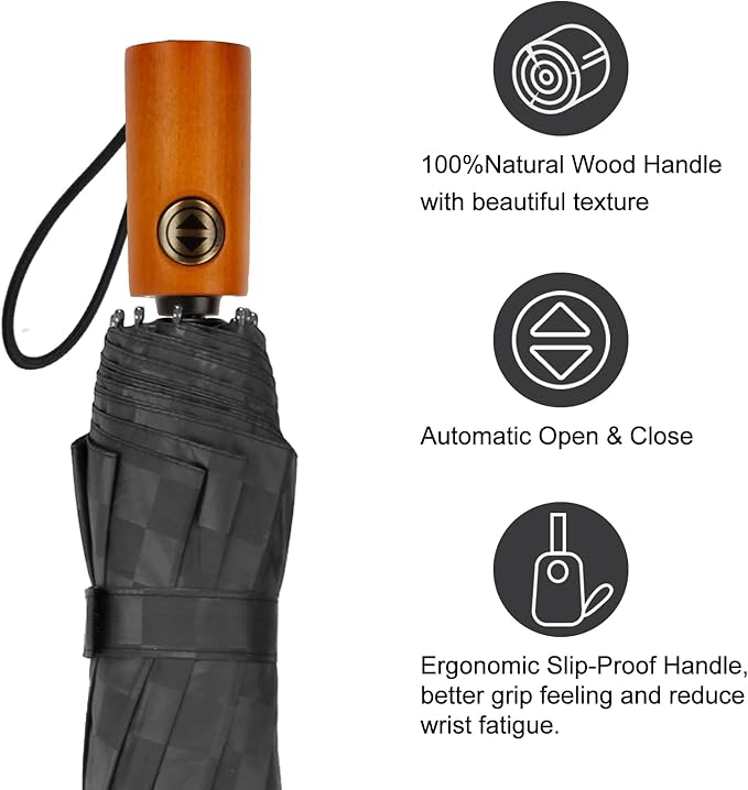 Satol 46/54/62 Inch Large Golf Umbrella, Windproof 10 Ribs Automatic Open/Close Oversize Double Canopy Vented Portable Folding Travel Umbrellas, UPF 50+ Sun & Rain Compact Umbrellas for Outdoor