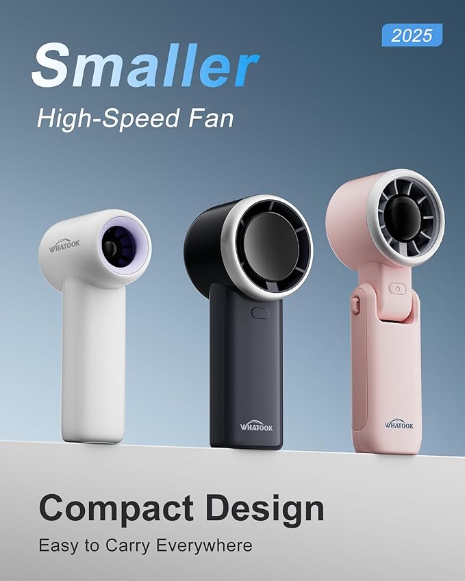 WHATOOK Mini Pocket Fan Portable Handheld Fans,3000mah Small Rechargeable Turbo Personal Fan Travel Essential Outdoor Activities Beach Vacations Camping Gifts for Women face makeup skincare (White)