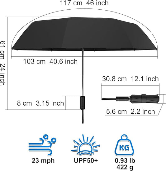 46-inch Automatic Travel Umbrella 3-in-1 Wind & Rain & UV Protection, 5s Quick Fold, Effortless Storage, Non-Rebound Design, Durable