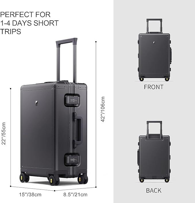 LEVEL8 Gibraltar Aluminum Zipperless Luggage 20 Inch, Hardside Carry on Suitcases with Wheels Tsa Lock, 8 Spinner Wheels, Dark Grey