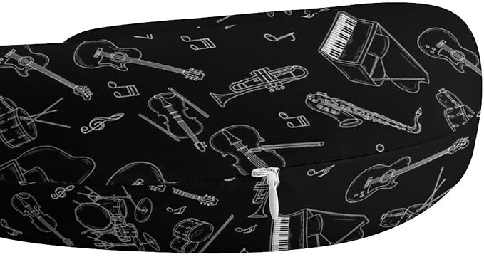 Portable U-Shaped Travel Pillow Memory Foam Neck Rest, Musical Instrument Guitar Piano Bass Black U-Shape, Airplane Car Bus Office Chin Support