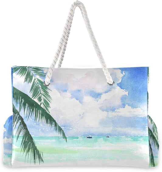 senya Large Beach Shoulder Bags Canvas Tote Water Resistant for Gym Travel Daily