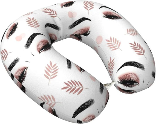 Travel Pillow for Boys and Girls, Comfortable Neck Chin Head Support Cushion Rose Gold Women Eyes Eyelash, Comfortable for Airplanes Car Sleeping Rest