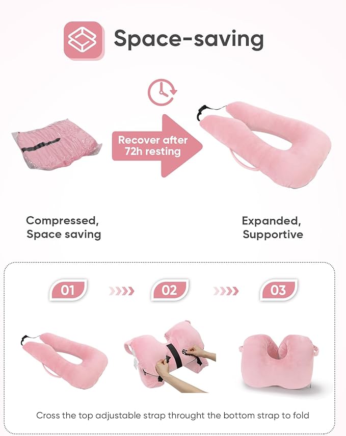 Car Travel Pillow for Kids Adults, Raised Padding Head and Neck Support Car Seat Sleeping Pillow for Toddlers, Portable U Shaped Body Pillow for Car Seat On Road Trip (Pink)