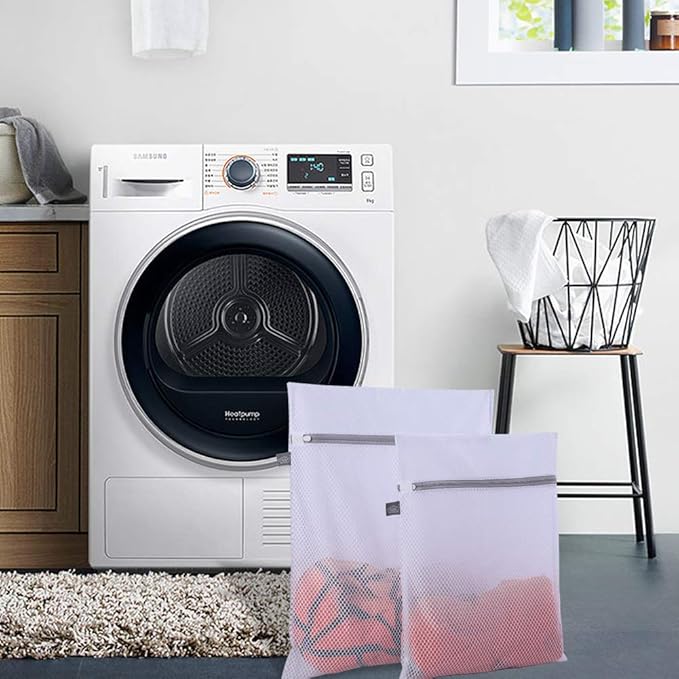 Kimmama Laundry Mesh Wash Bags, Lingerie Bags for Washing Delicates, White Net, Grey Zipper, 1L & 1M