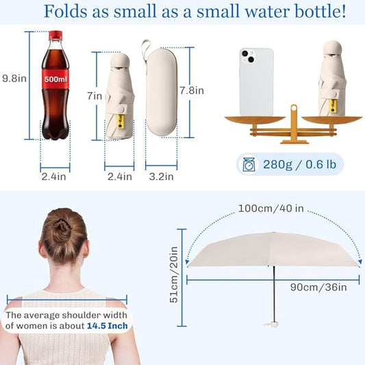 TOPSAIL Mini Umbrella Compact for Travel, UV Sun Protection(UPF50+), Waterproof for Light Rain, Suitable for Women & Kids With a Case, Manual 6k Folding Small Pocket Size Ufor Backpack/Purse