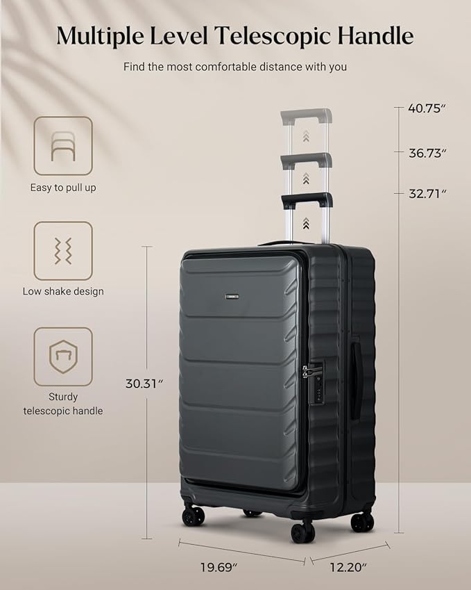 Checked Luggage, 28 Inch Luggage with Spinner Wheels, Large Suitcase with Lightweight PC Hard Shell, Aluminum Frame, Top Opening, YKK Zipper, TSA Lock (Grey, 1PC)