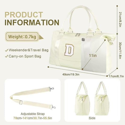 Dance Gym Duffel Bag for Teen Girls, Personalized Initial Travel Weekender Bag,Cute Overnight Carry On Duffle for Women,Sports Travel Cheer Bag,Monogram Christmas Gifts for Tween Preppy(beige-D)